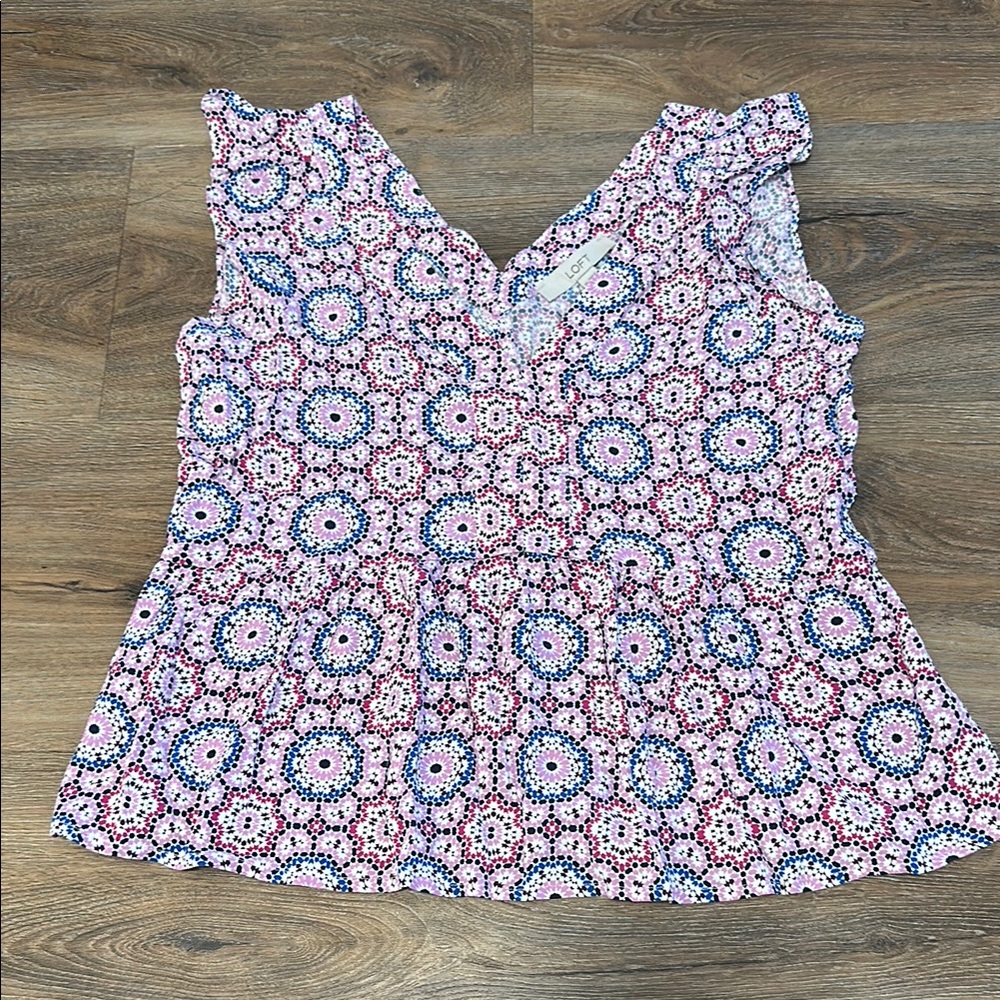 LOFT Purple and Blue Flutter Sleeve Peplum Top